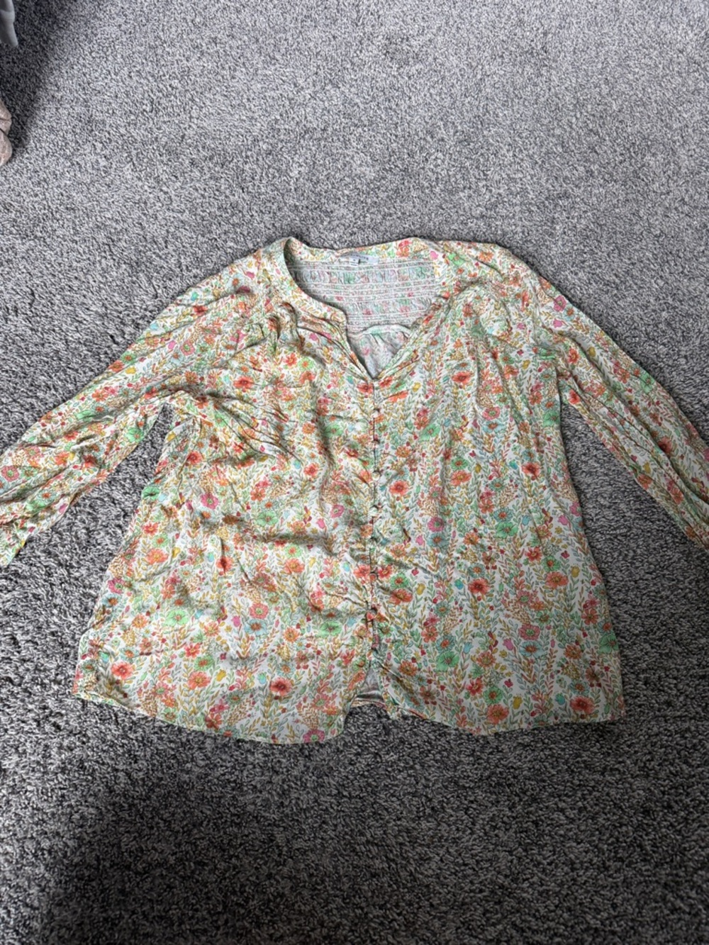 Rose & Olive Cream Floral Button-Front Blouse with Pink and Green Accents